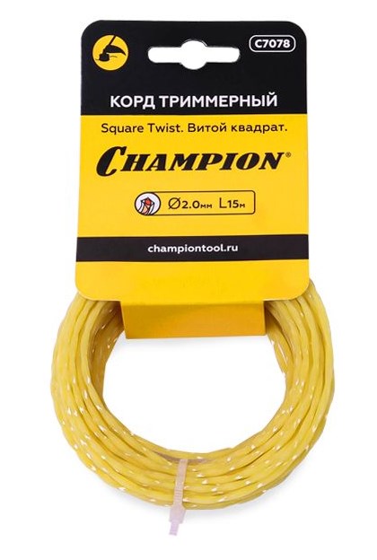 Корд триммерный Square Twist 2.0 мм х 15 м CHAMPION C7078 Кордщетки ручные